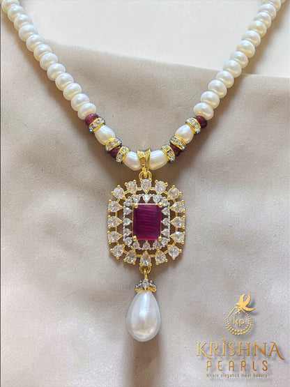 Elegant Pearl Set With Ruby Locket Set