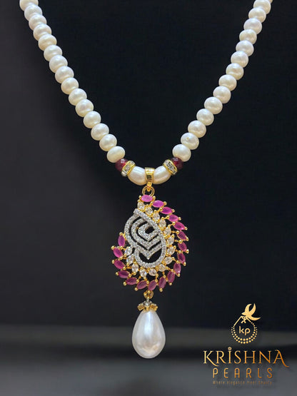 Adorable Red Stones Studded Pearls Necklace Set