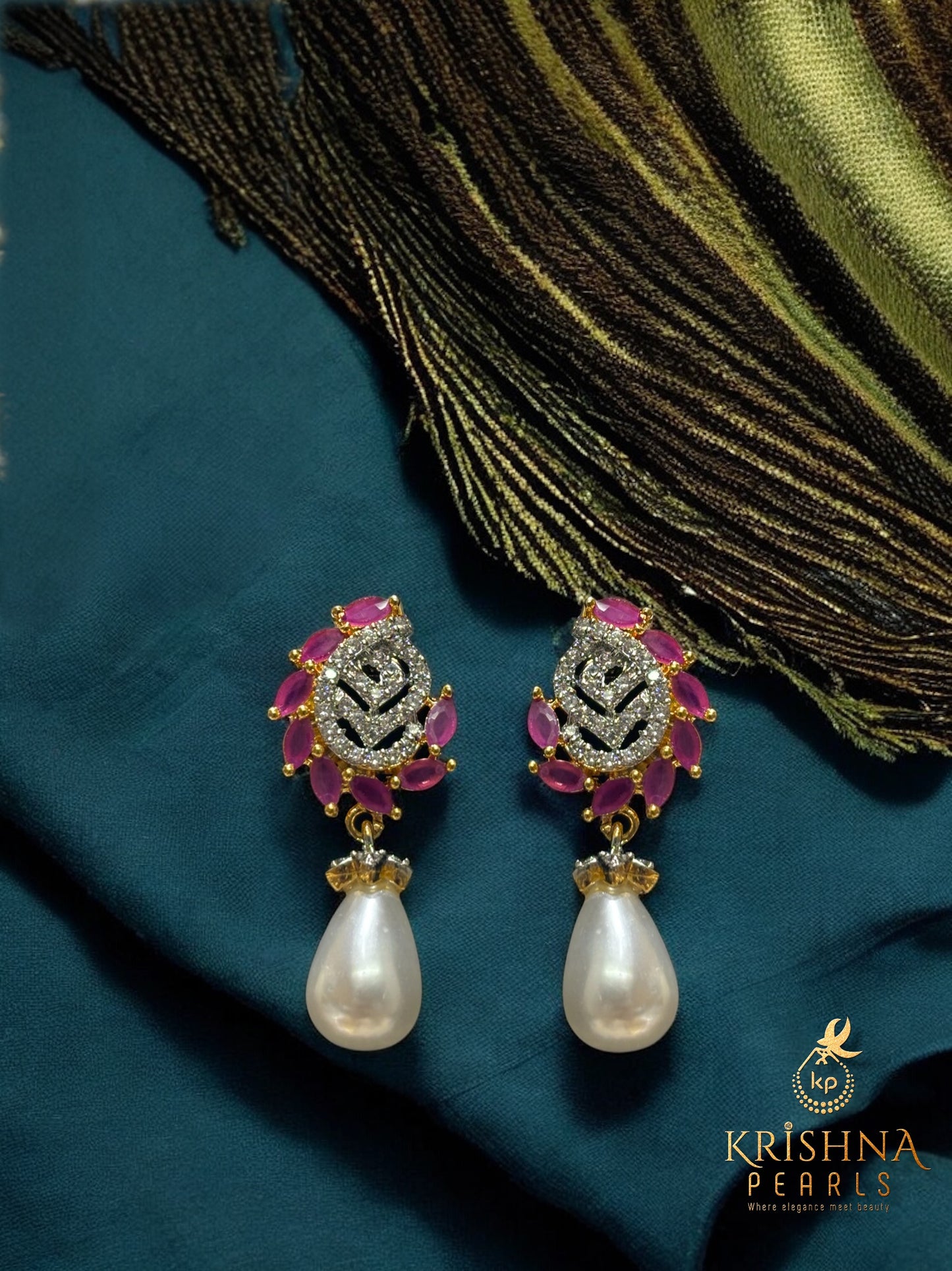 Adorable Red Stones Studded Pearls Necklace Set