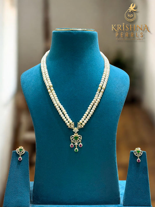 Royal Harmony Twin-Line Ruby Emerald Pearls Set