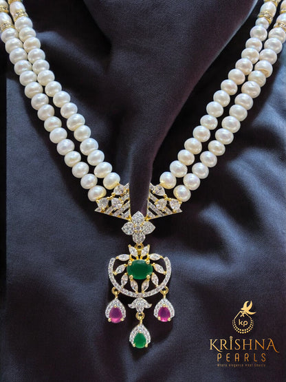 Royal Harmony Twin-Line Ruby Emerald Pearls Set