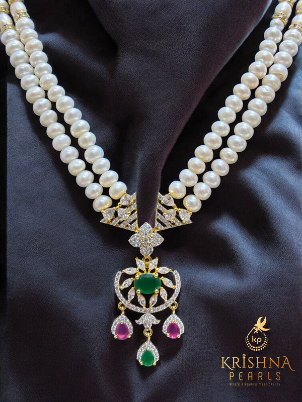 Royal Harmony Twin-Line Ruby Emerald Pearls Set