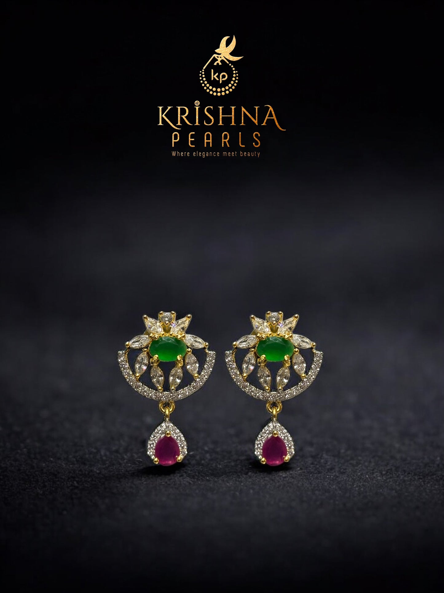 Royal Harmony Twin-Line Ruby Emerald Pearls Set