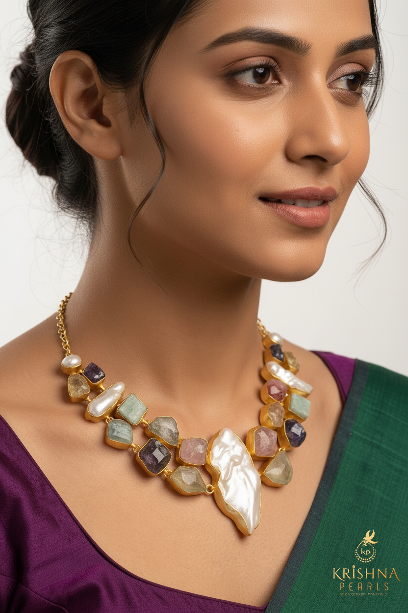 Precious Stones and Pearl Necklace