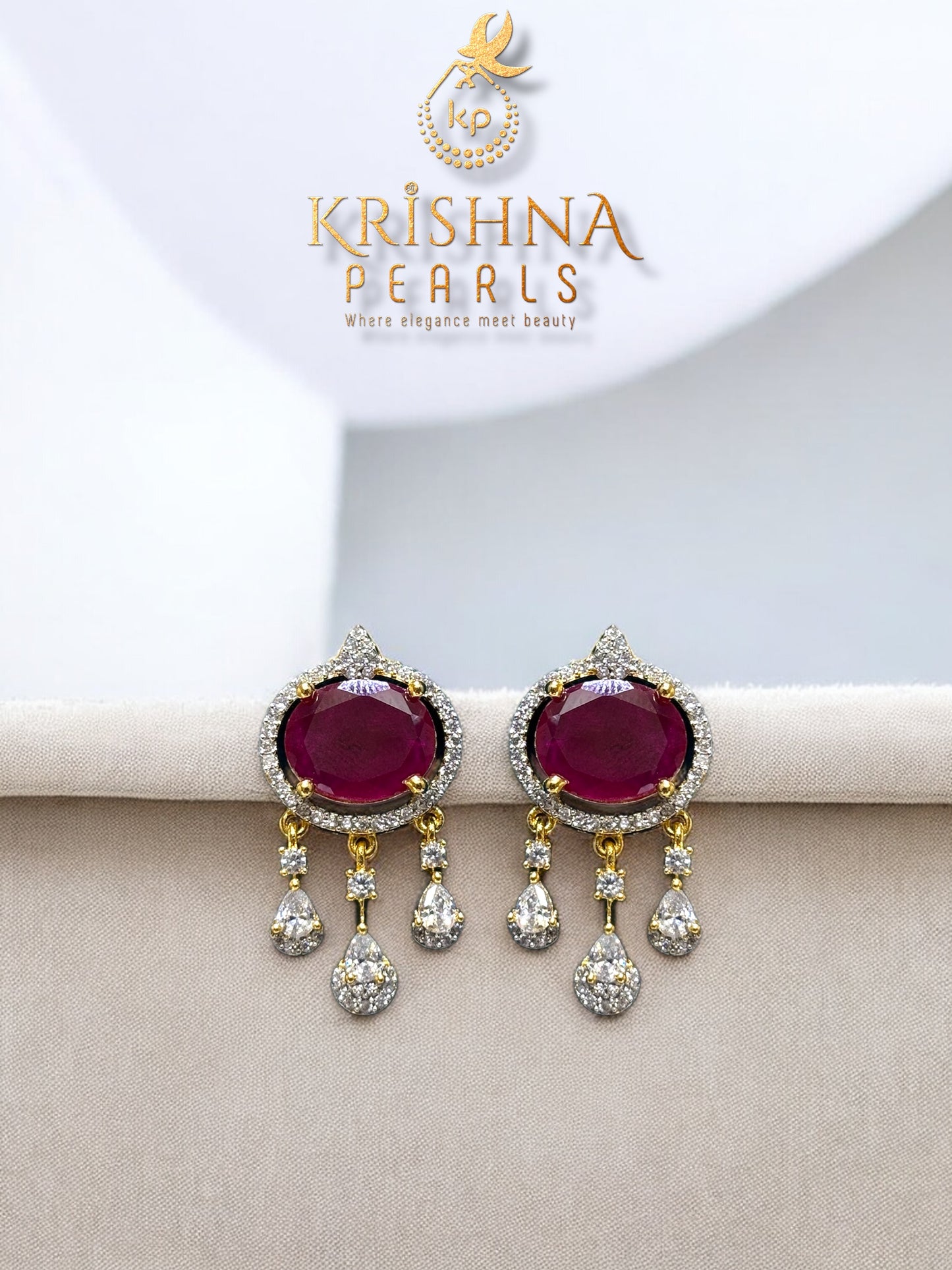 Ruby Studded Three Line Pearls Choker Set