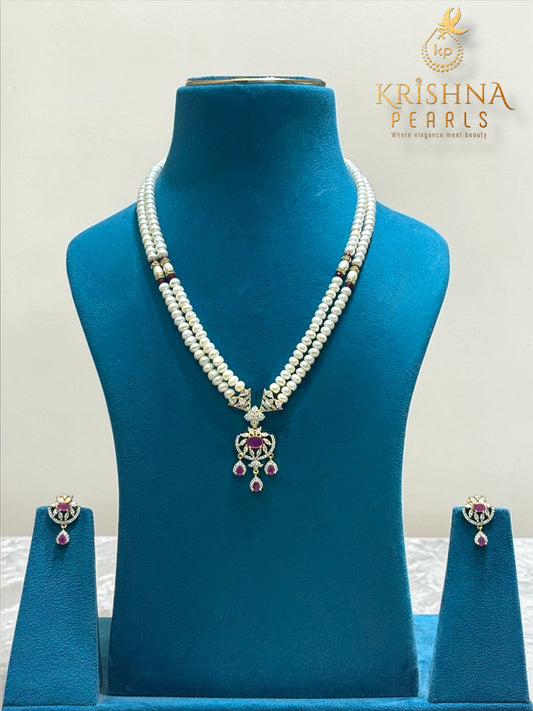 Royal Ruby Pendent With Pearls Necklace Set