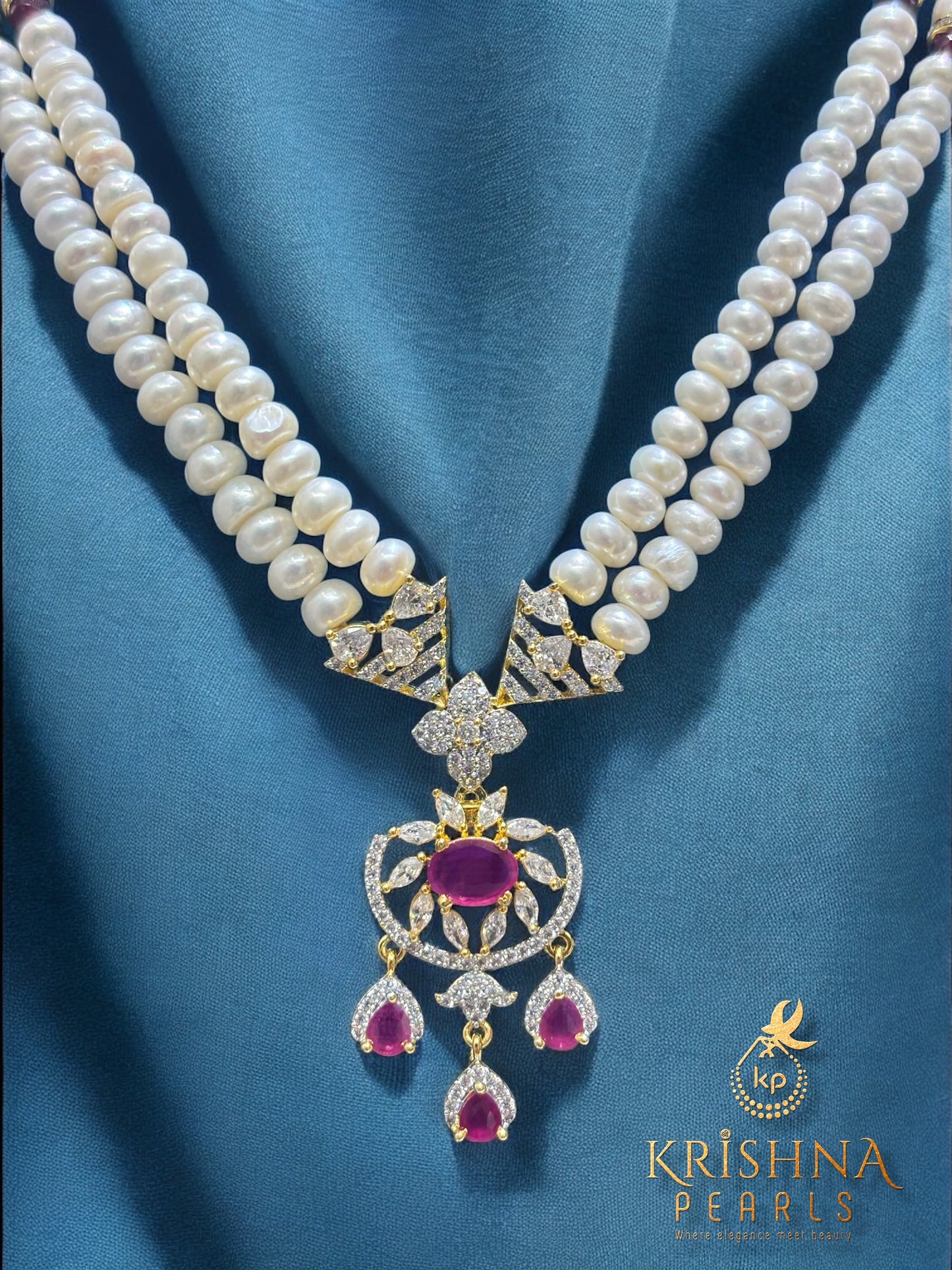 Royal Ruby Pendent With Pearls Necklace Set