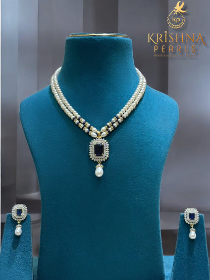 Adorable Bluestone Studded Pearls Necklace Set