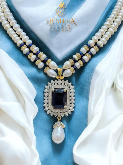Adorable Bluestone Studded Pearls Necklace Set