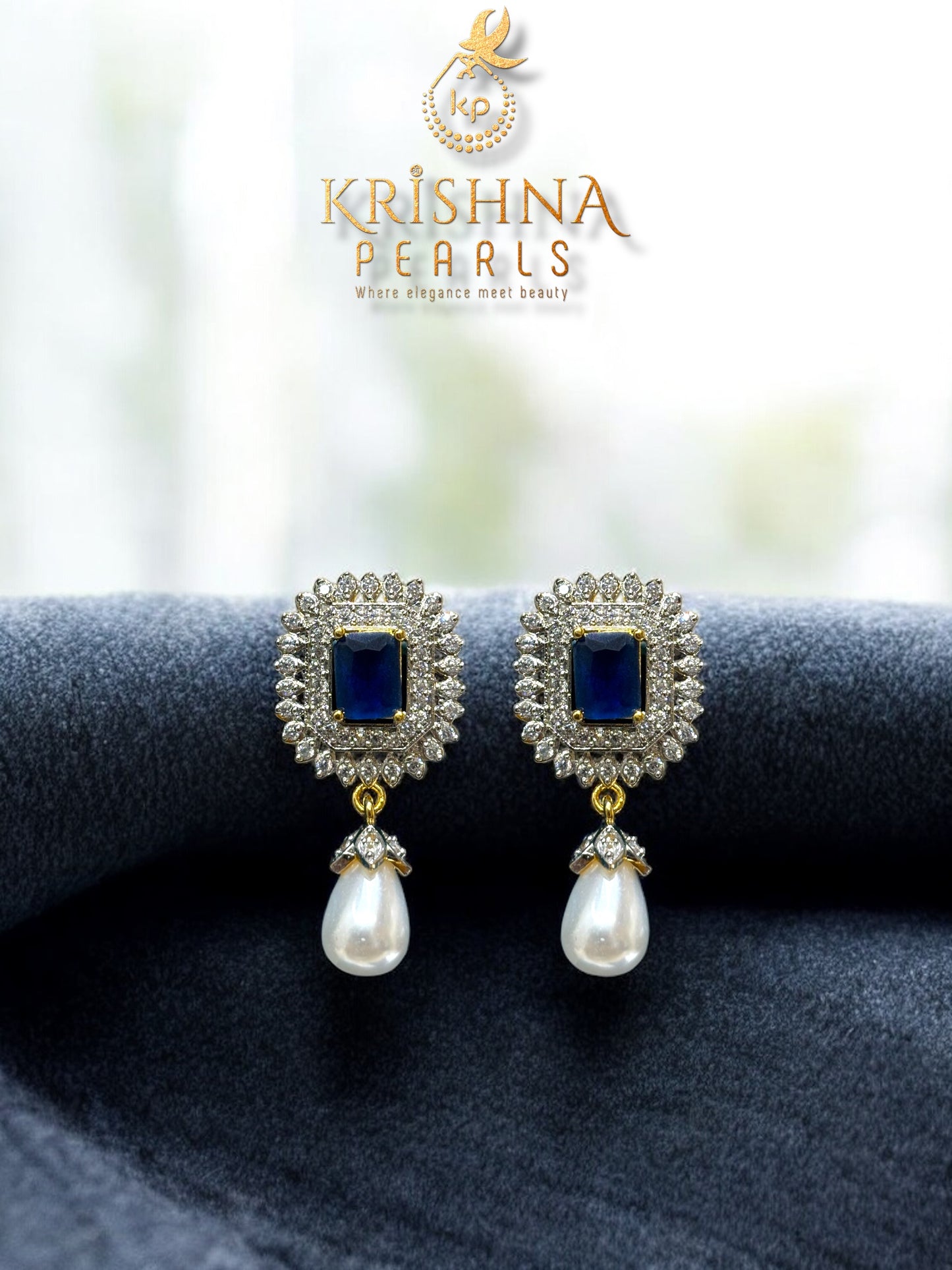 Adorable Bluestone Studded Pearls Necklace Set