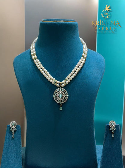Imperial Radiance Blue Quartz Twin  Pearls Necklace Set