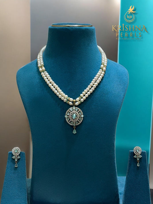 Imperial Radiance Blue Quartz Twin  Pearls Necklace Set