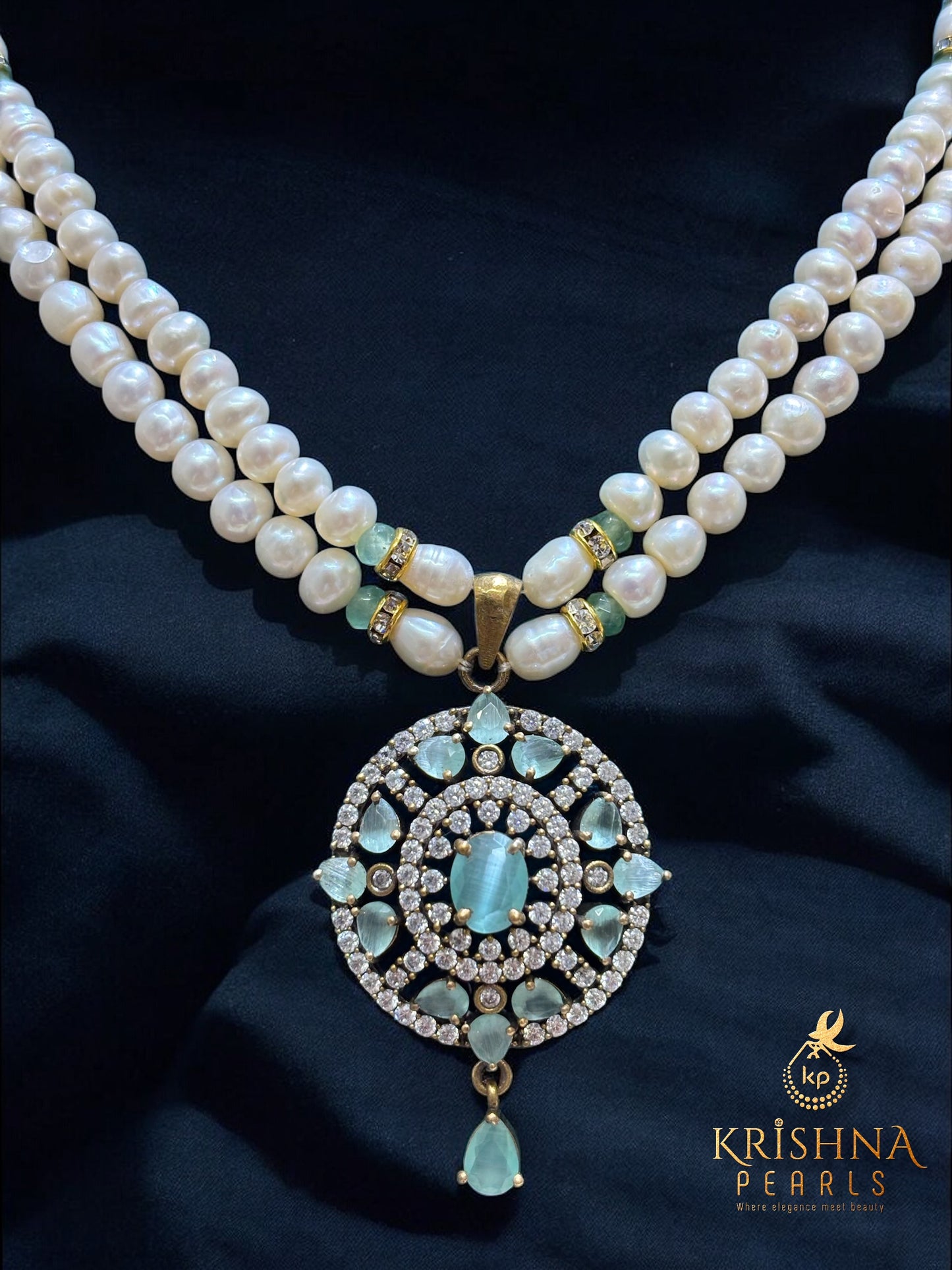 Imperial Radiance Blue Quartz Twin  Pearls Necklace Set