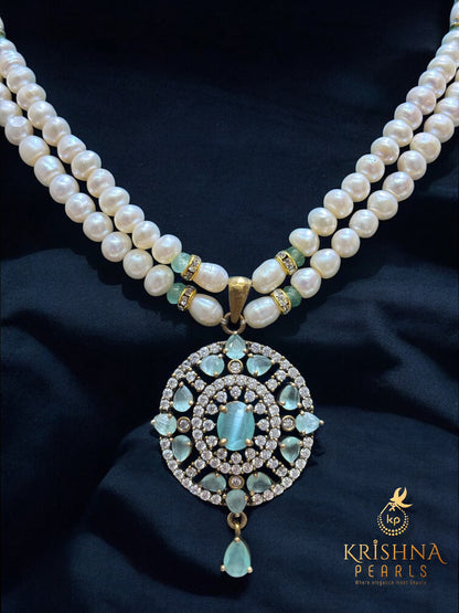 Imperial Radiance Blue Quartz Twin  Pearls Necklace Set