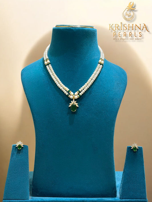 Designer Double Line Pearls Necklace Set
