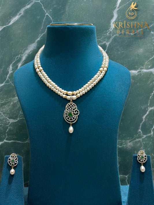 Designer Emerald & Pearl Drop Pendent Set