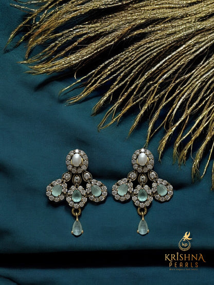 Adorable Oxidised Blue Quartz Pendent With Pearls Necklace