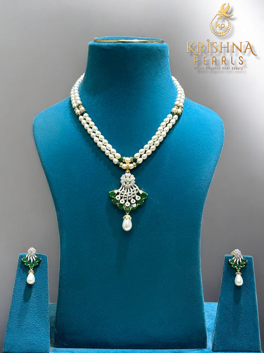 Royal Emeralds Studded Pearls Necklace Set