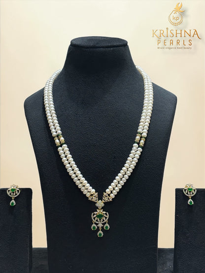 Royal Harmony Twin-Line Emerald Pearls long Necklace Set
