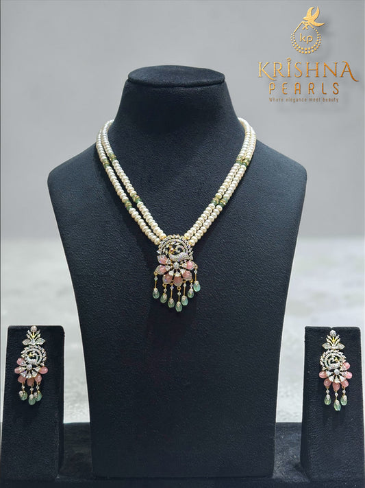 Royal Peacock Blossom Pearls Necklace Set (AAA)