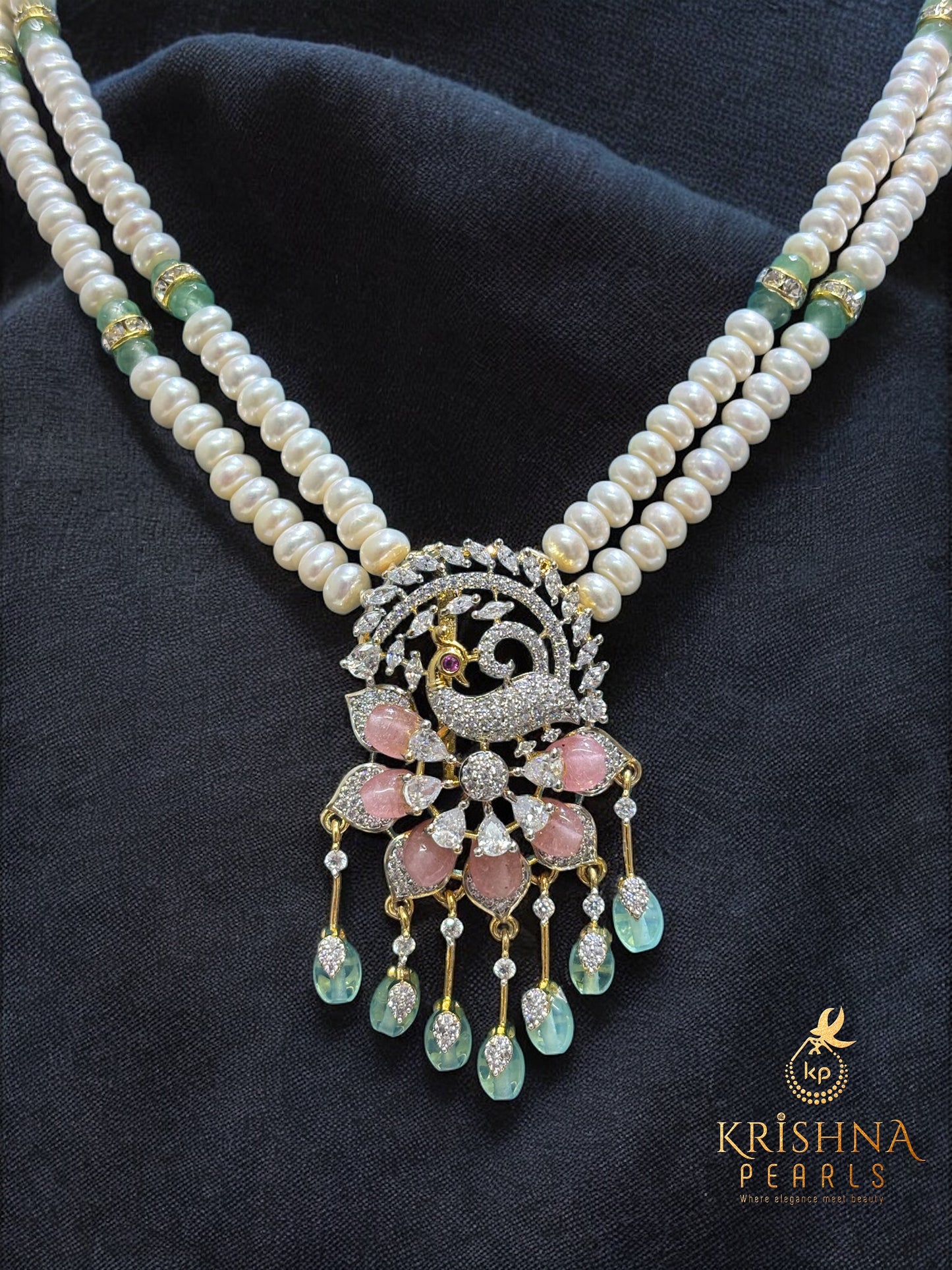 Royal Peacock Blossom Pearls Necklace Set (AAA)