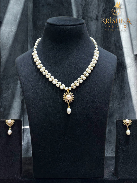 Celestial Bloom Double-Strand Pearls Necklace Set