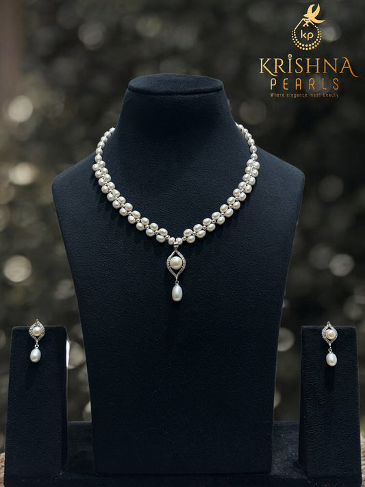 Floral Dewdrop Double Layere Pearls Necklace Set