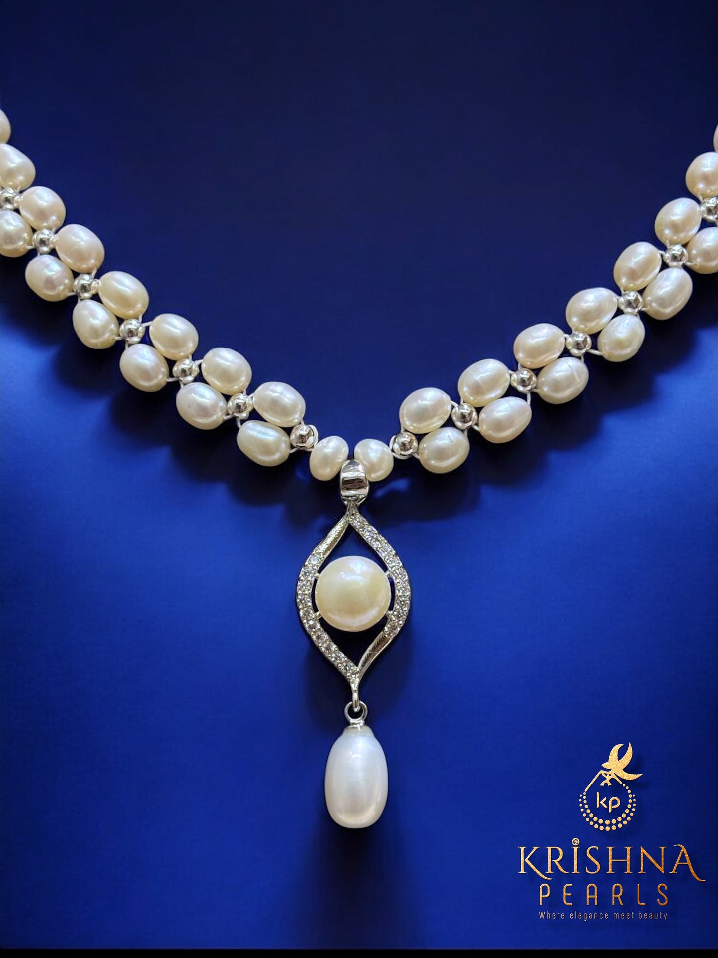 Floral Dewdrop Double Layere Pearls Necklace Set