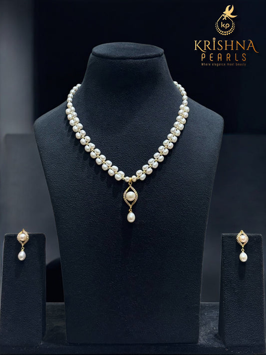 Petal Dewdrop Double Layer Pearls Necklace Set