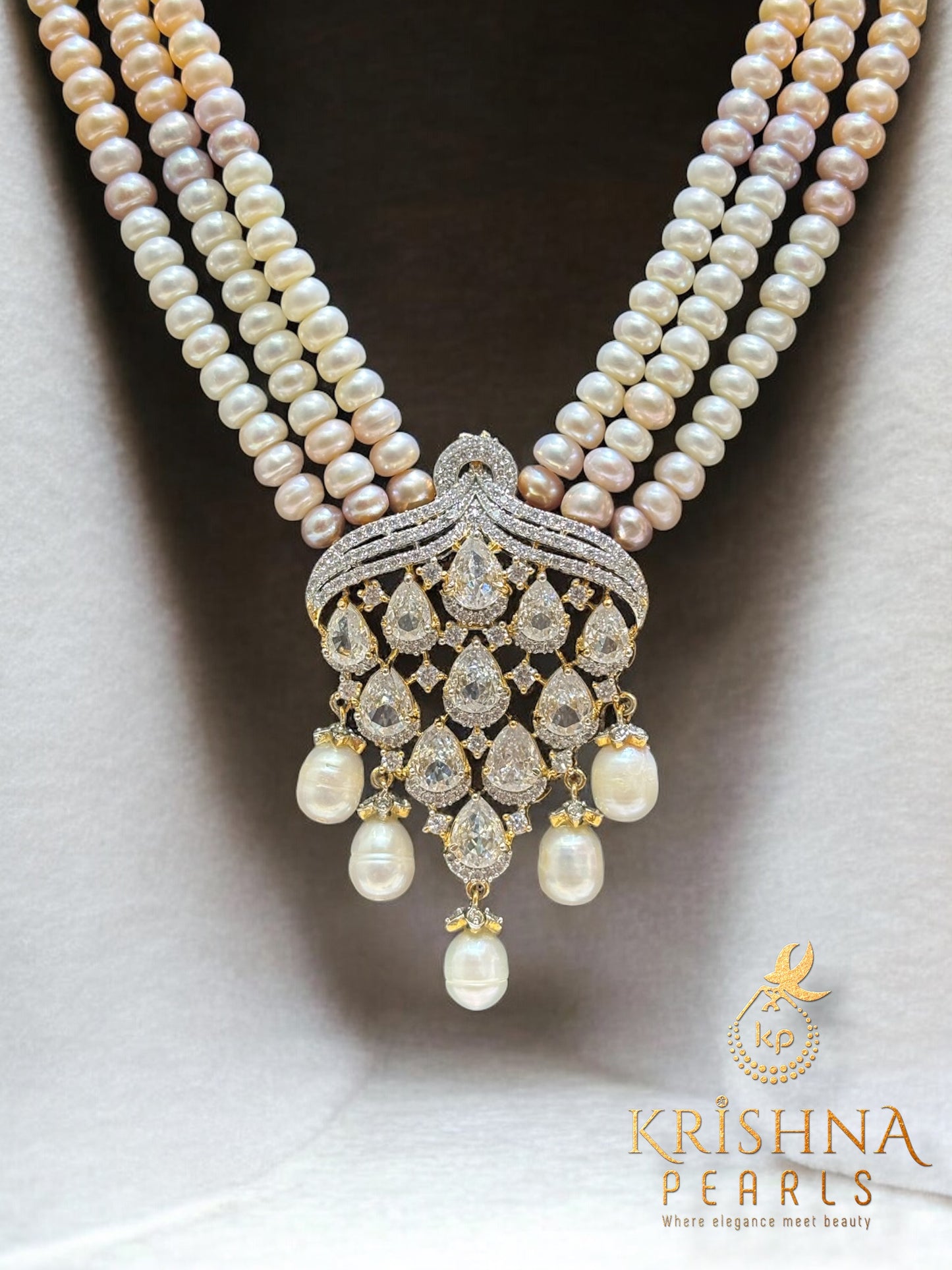 Adorable Three Strand MultiColour Pearls Necklace Set (AAA)