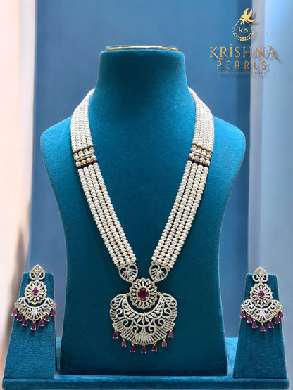 Ruby Aura Four Layers Long Rani Haar Necklace Set