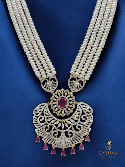Ruby Aura Four Layers Long Rani Haar Necklace Set