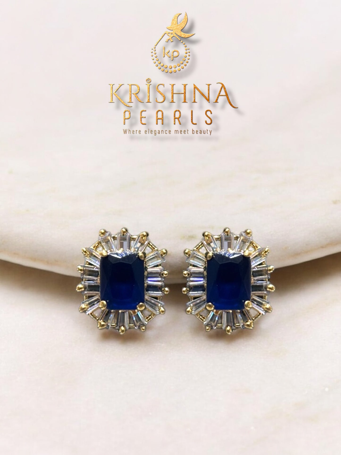 Royal Blue Sapphire Studded Pearls Necklace Set