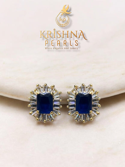 Royal Blue Sapphire Studded Pearls Necklace Set