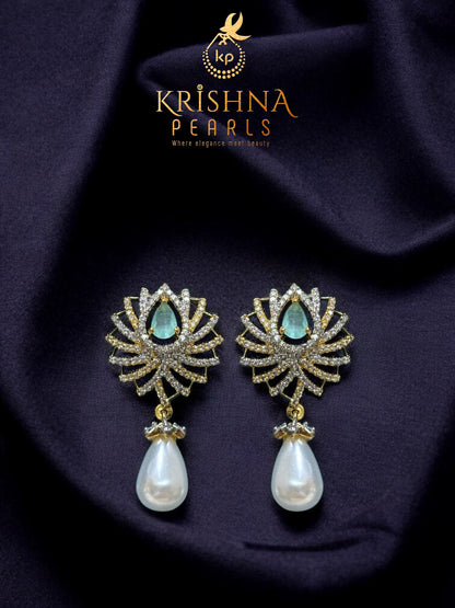 Adorable Blue Quartz Studded Pendent Pearls Necklace Set