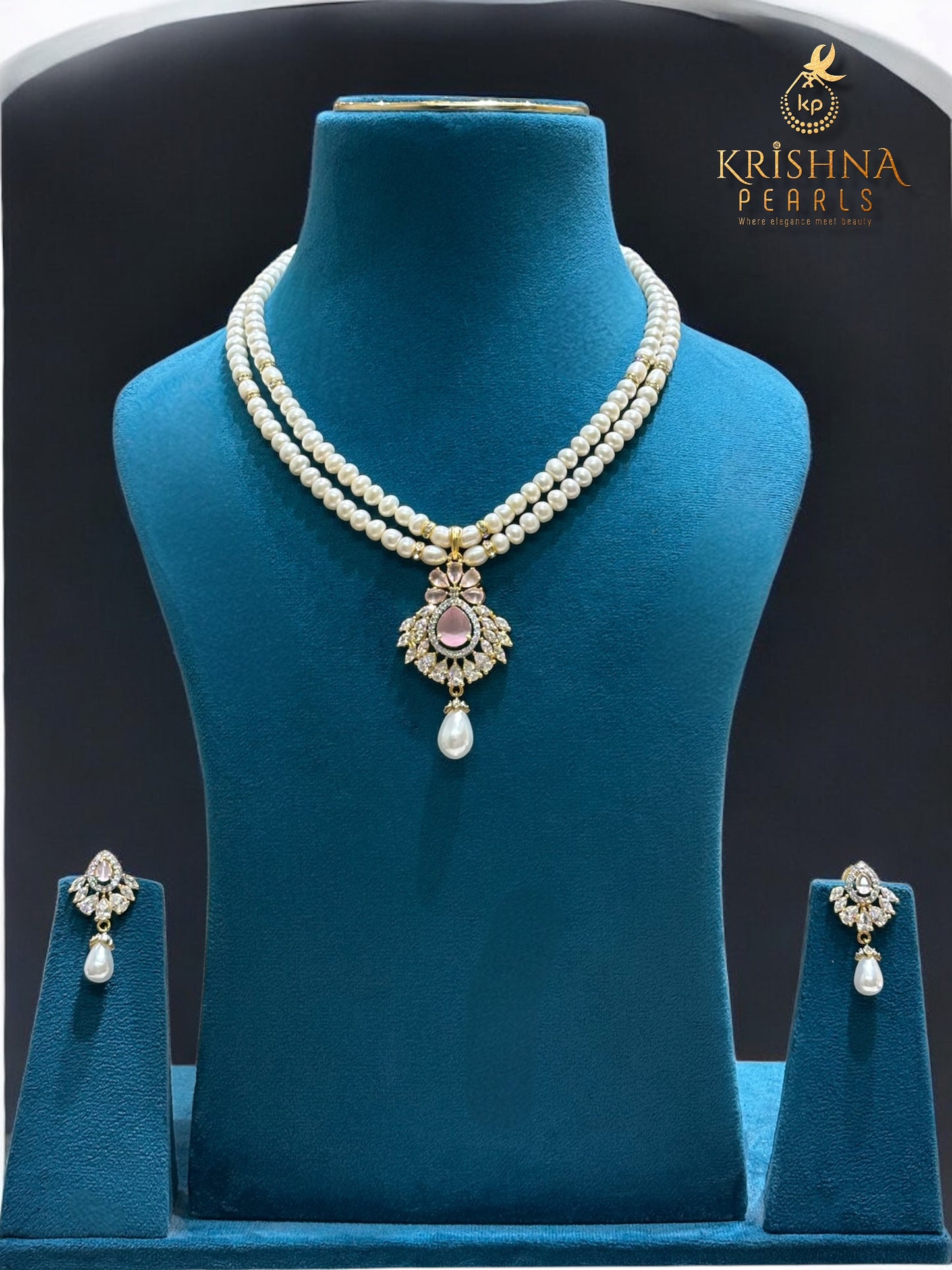 Royale Rose Petal Two Layer Pearls Necklace Set