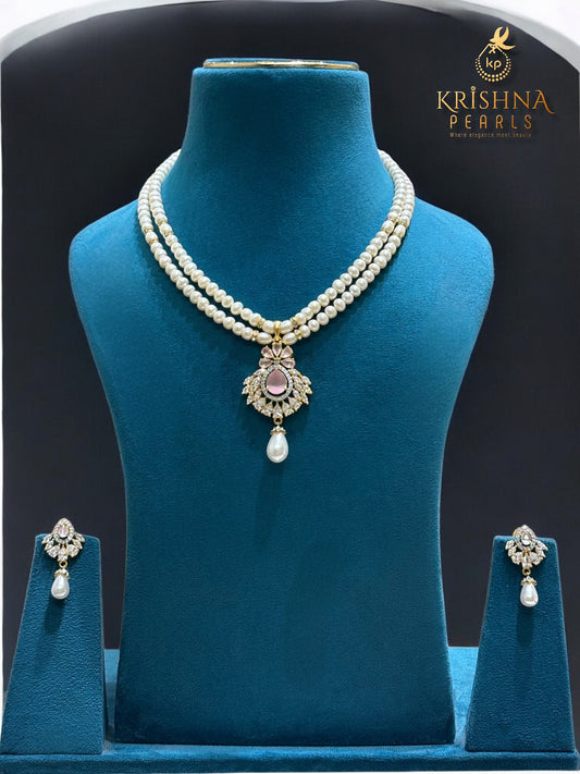 Royale Rose Petal Two Layer Pearls Necklace Set