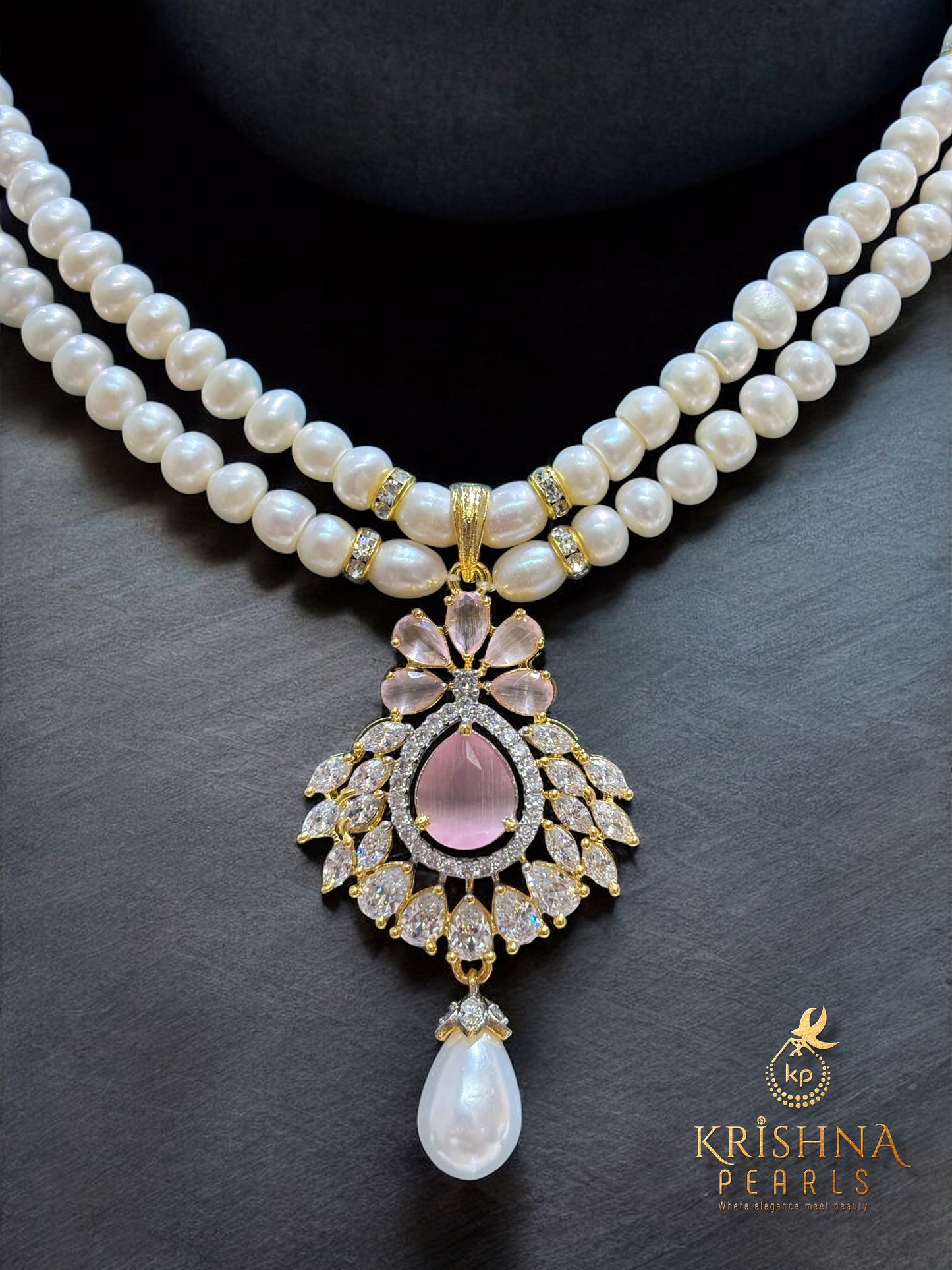 Royale Rose Petal Two Layer Pearls Necklace Set