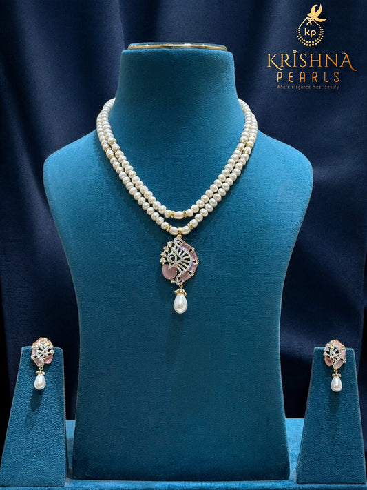 Beautiful Rose Quartz Studded Two Layers Necklace Set