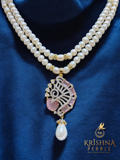 Beautiful Rose Quartz Studded Two Layers Necklace Set
