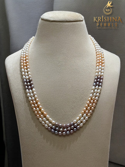 Three Rows MultiColour Pearls Necklace Set