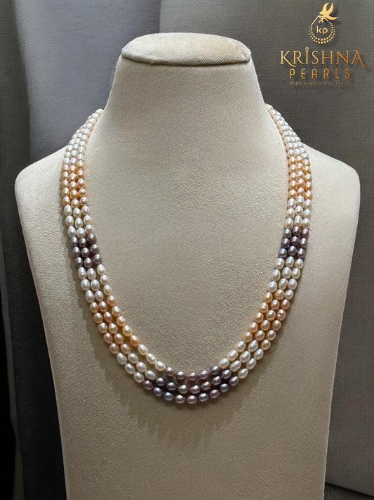 Exceptional Three Layers MultiColour Pearls Necklace Set