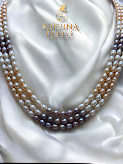 Three Rows MultiColour Pearls Necklace Set