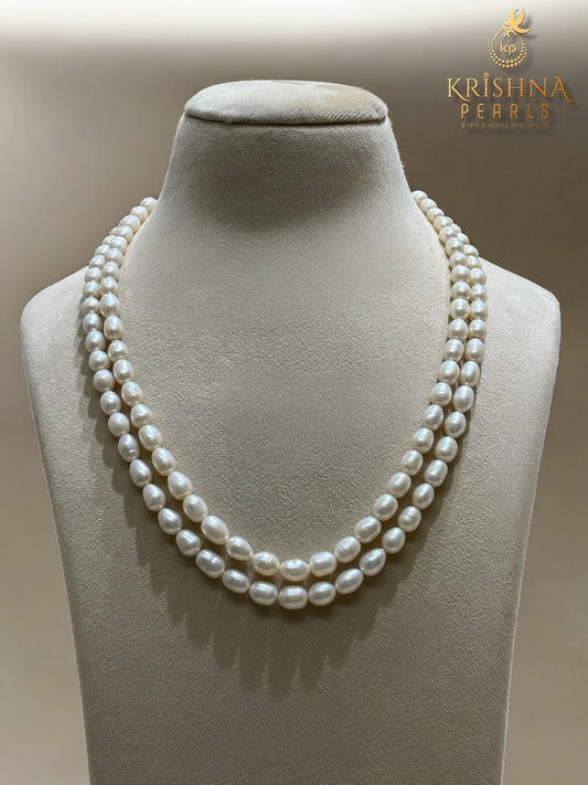 Classy Double Strand Oval Pearls Necklace set