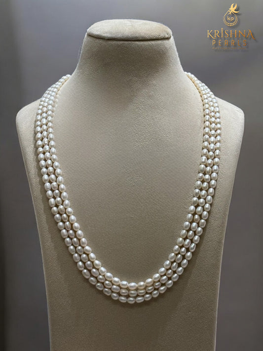 Simple Three Layers Oval Pearls Necklace Set