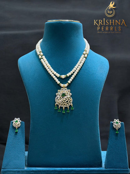 Beautiful Emerals Studded Two Layers Pearls Necklace Set