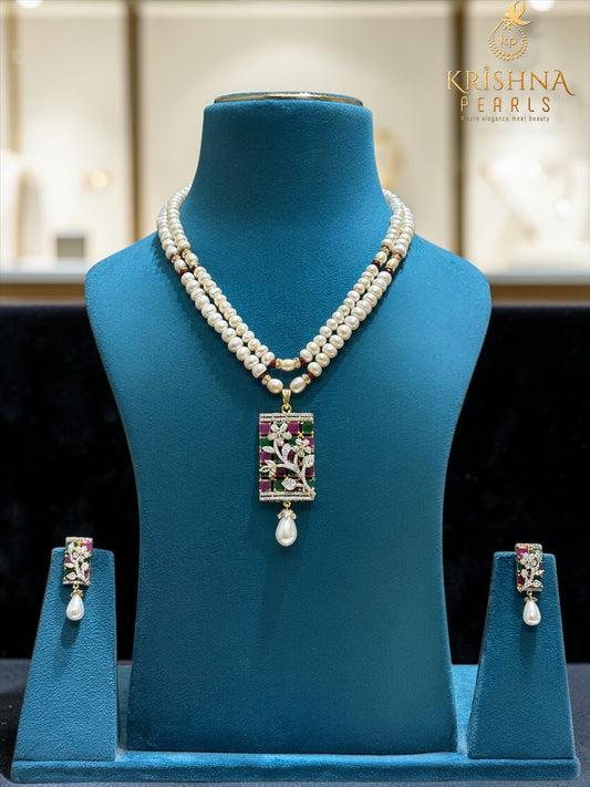 Exclusive Pearls Studded Double Layer Necklace Set