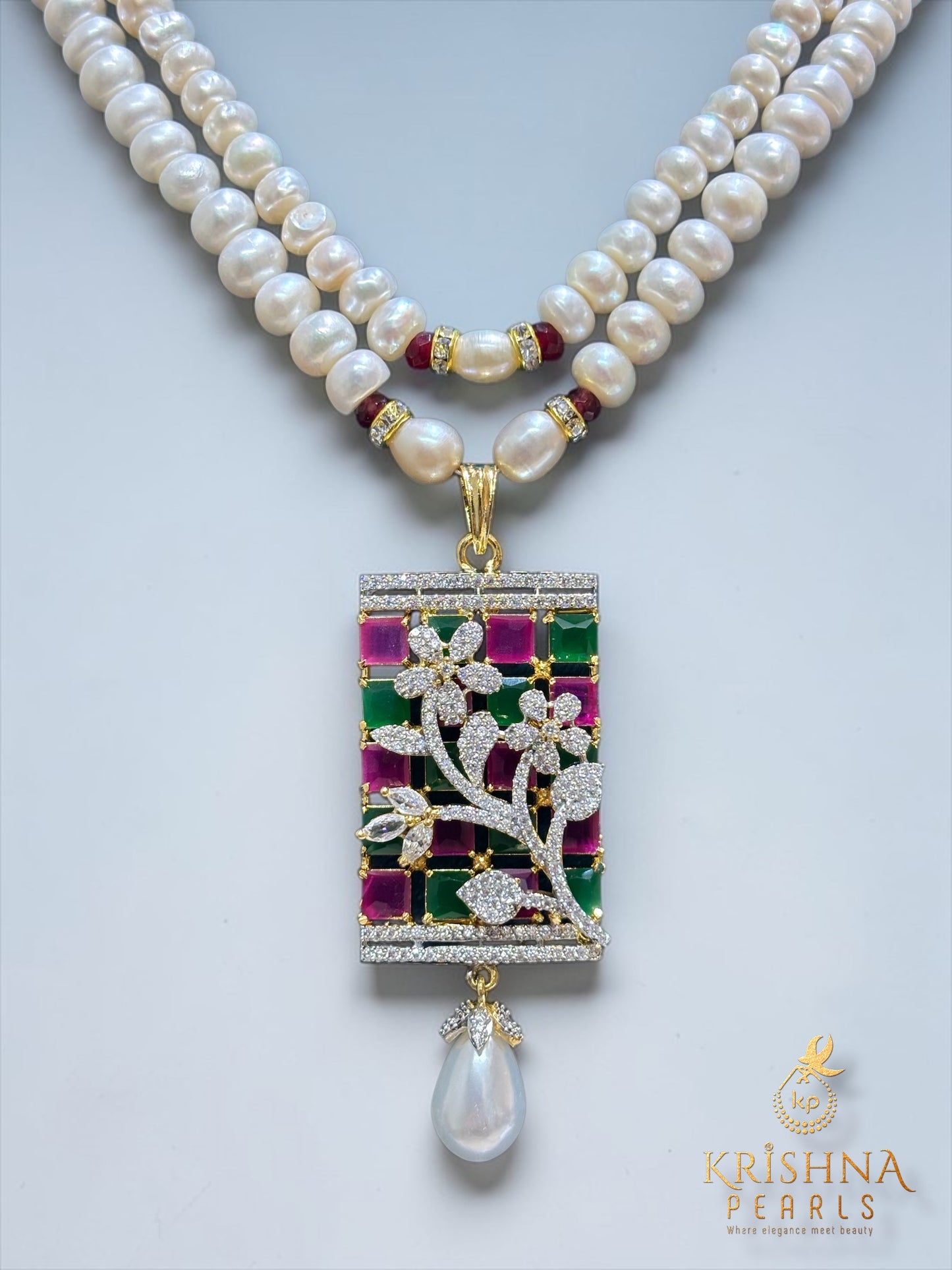 Exclusive Pearls Studded Double Layer Necklace Set