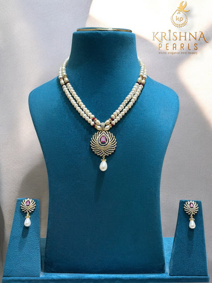 Designer Ruby & Pearl Hanging Pendent Set