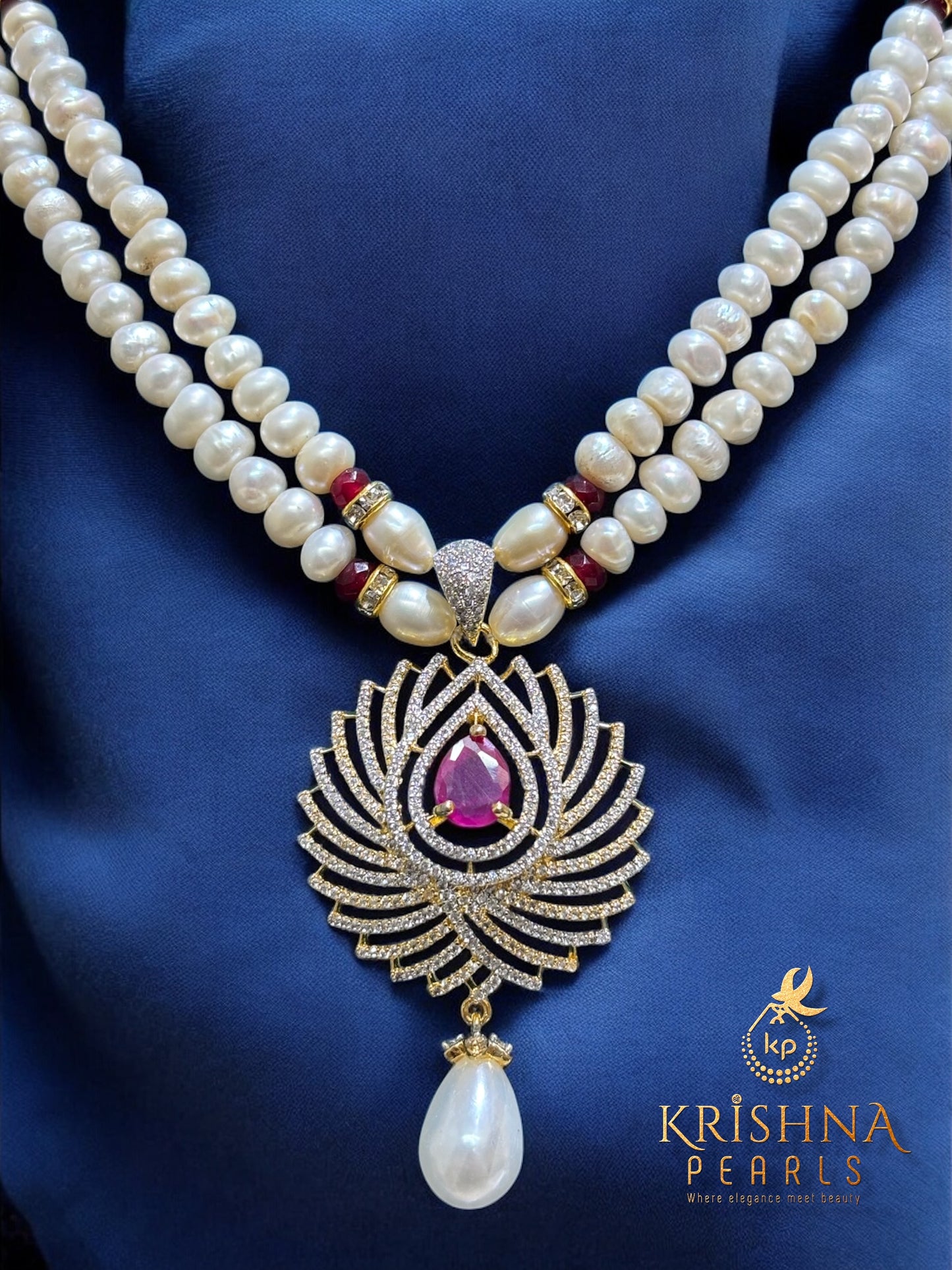 Designer Ruby & Pearl Hanging Pendent Set